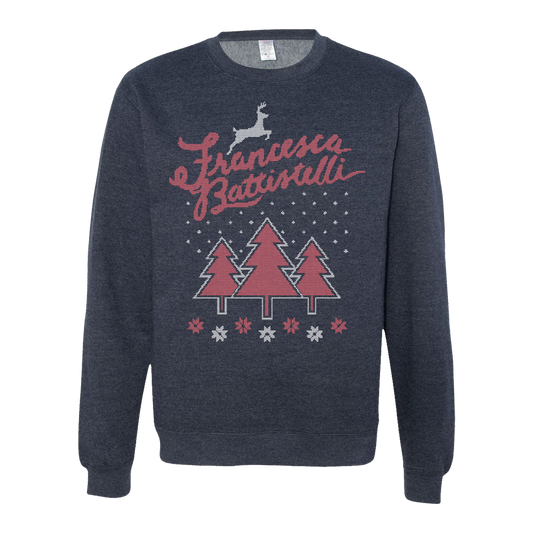FB name logo navy Christmas sweatshirt Francesca Battistelli