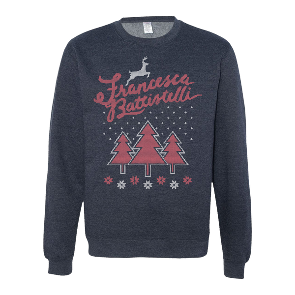 FB name logo navy Christmas sweatshirt Francesca Battistelli