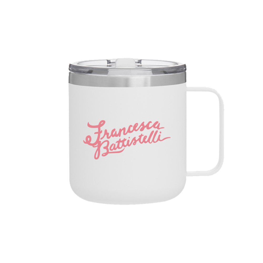 Matte white and pink name coffee mug travel tumbler Francesca Battistelli