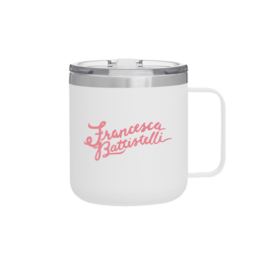 Matte white and pink name coffee mug travel tumbler Francesca Battistelli