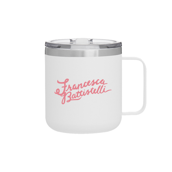 Matte white and pink name coffee mug travel tumbler Francesca Battistelli