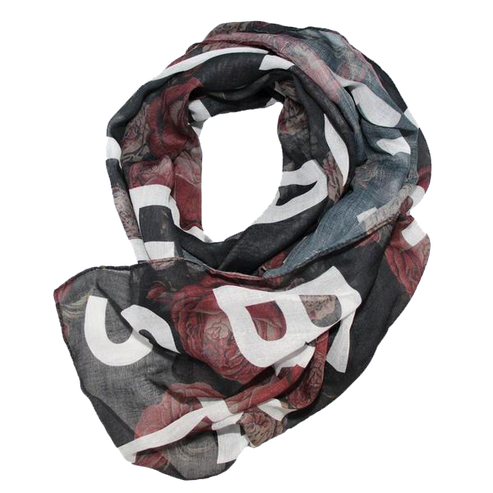 Name logo black floral print scarf Francesca Battistelli