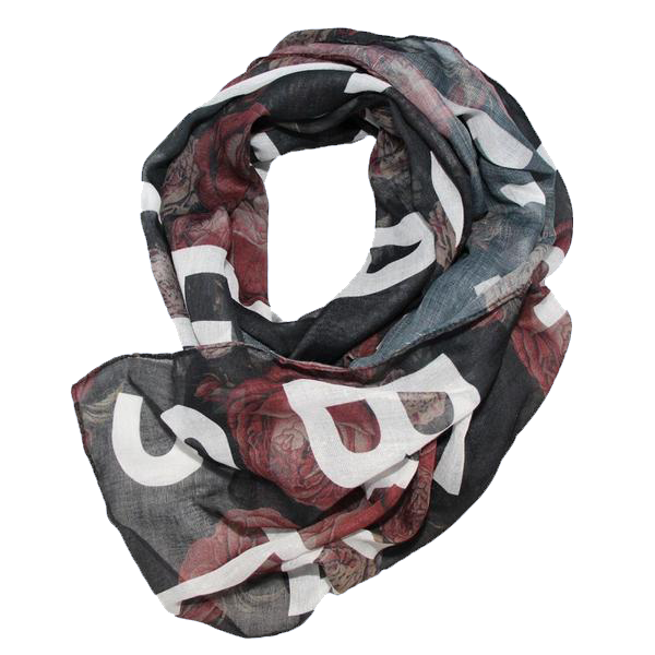 Name logo black floral print scarf Francesca Battistelli